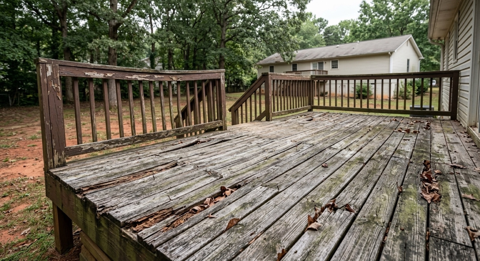 Weathered deck before repair in the Alpharetta GA area